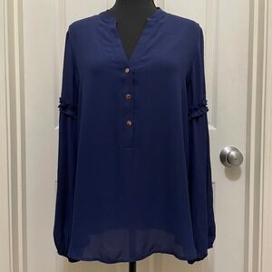 Ivanka Trump Chiffon Top Navy Blue Lightweight Long Sleeve Blouse‎ Boho Medium
